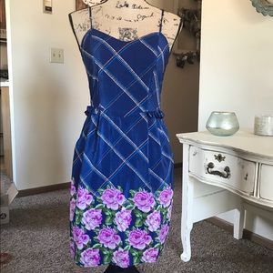 Blue plaid and floral sun dress